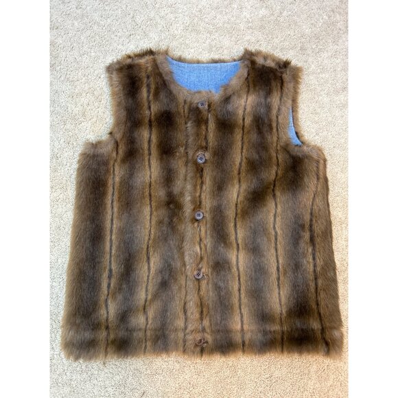 Vintage Reversible Blue Jean Denim & Faux Fur Button-Up Vest - Picture 5 of 6